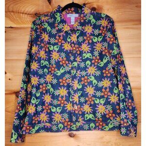 ANALOGY Jean Floral Jacket Blue Green Yellow Pink Orange Flowers Sz Large